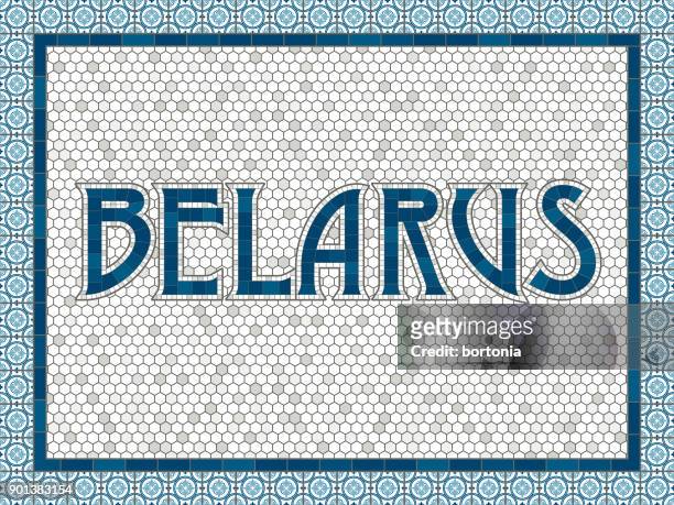 belarus old fashioned mosaic tile typography - belarus stock illustrations