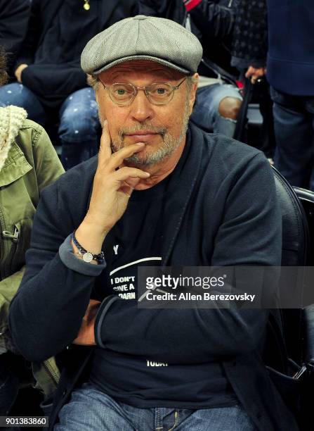 Actor Billy Crystal attends a basketball game between the Los Angeles Clippers and the Oklahoma City Thunder at Staples Center on January 4, 2018 in...