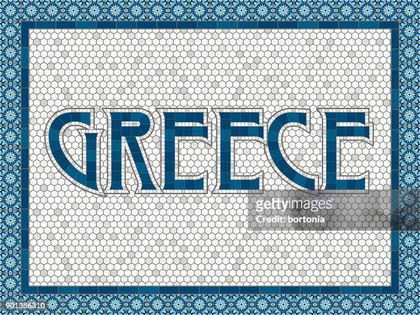 greece old fashioned mosaic tile typography - greece stock illustrations
