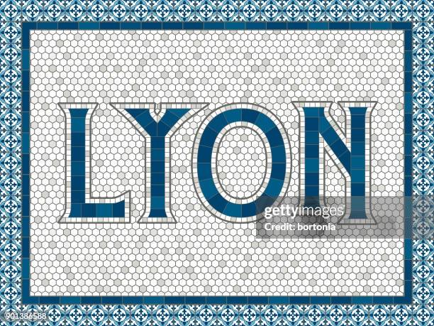 lyon old fashioned mosaic tile typography - lyon stock illustrations