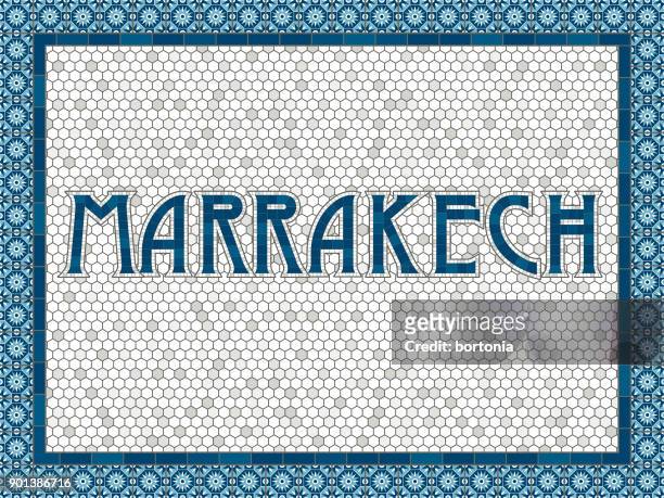 stockillustraties, clipart, cartoons en iconen met marrakech oude ouderwetse mozaïek tegel typografie - marrakech