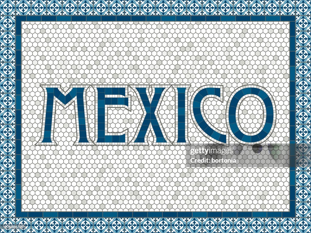 Mexiko alte altmodische Mosaik Fliesen Typografie