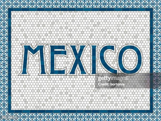 mexico old fashioned mosaic tile typography - mexico pattern stock illustrations