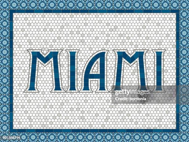 miami old fashioned mosaic tile typography - miami art deco stock illustrations