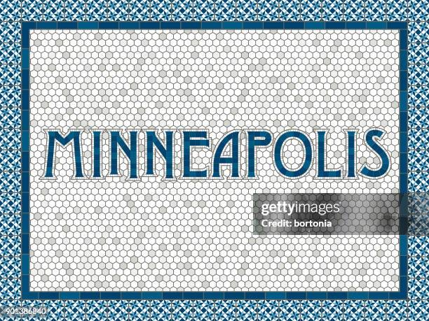 minneapolis old fashioned mosaic tile typography - subway tile stock illustrations