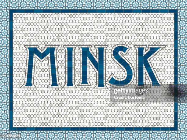 minsk old fashioned mosaic tile typography - subway tile stock illustrations