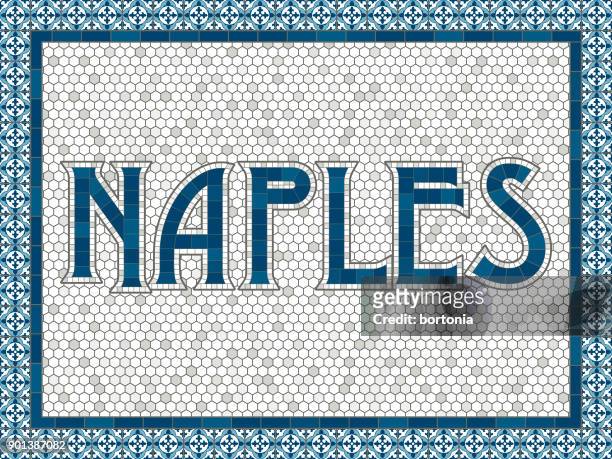 naples old fashioned mosaic tile typography - naples florida stock illustrations