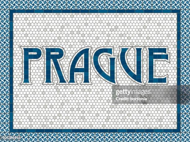 prague old fashioned mosaic tile typography - subway tile stock illustrations