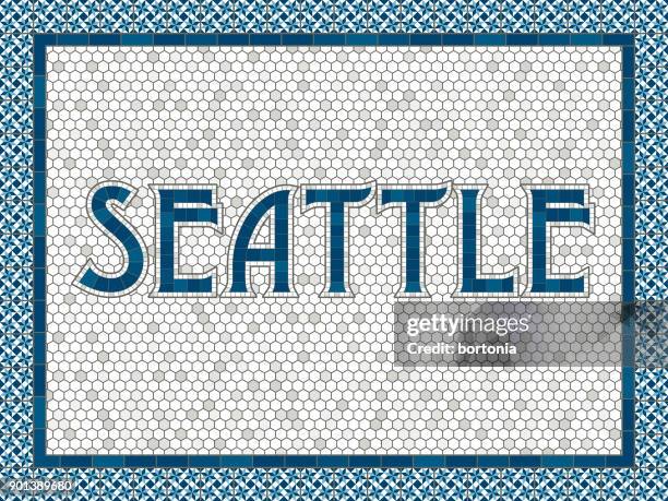 seattle old fashioned mosaic tile typography - subway tile stock illustrations