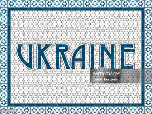 ukraine old fashioned mosaic tile typography - subway tile stock illustrations