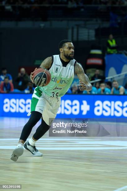 Patrick Richard of Divina Joventut in action during match of the Spanish Basketball League of the ACB League between Movistar Estudiantes v Divina...