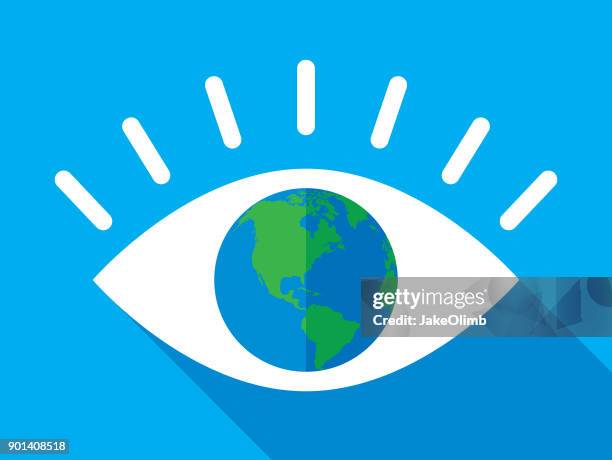 ilustrações de stock, clip art, desenhos animados e ícones de eye earth icon flat - representação do planeta terra