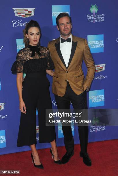 Actor Armie Hammer and wife Elizabeth Chambers arrive for the 29th Annual Palm Springs International Film Festival Film Awards Gala held at Palm...