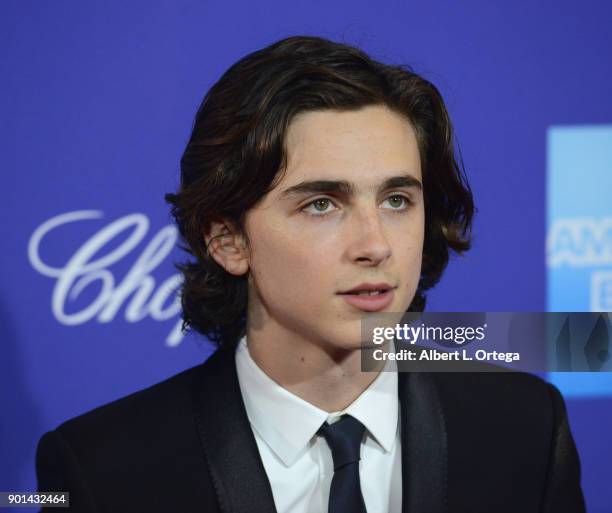 Actor Timothée Chalamet arrives for the 29th Annual Palm Springs International Film Festival Film Awards Gala held at Palm Springs Convention Center...