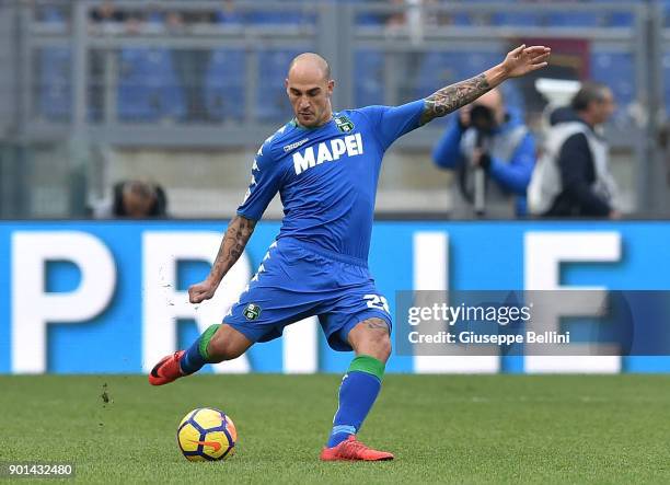 Paolo Cannavaro of US Sassuolo in action during the serie A match between AS Roma and US Sassuolo at Stadio Olimpico on December 30, 2017 in Rome,...