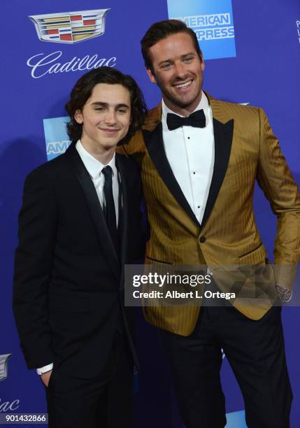 Actors Timothée Chalamet and Armie Hammer arrive for the 29th Annual Palm Springs International Film Festival Film Awards Gala held at Palm Springs...