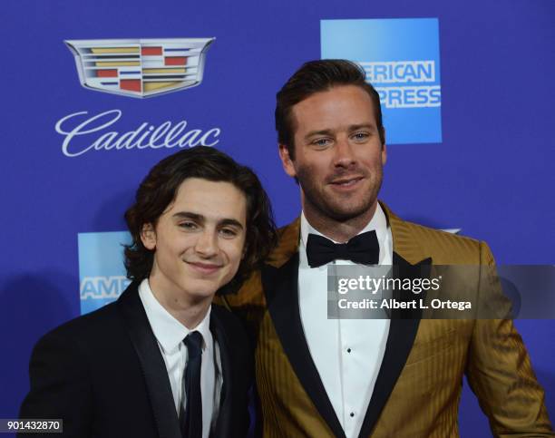 Actors Timothée Chalamet and Armie Hammer arrive for the 29th Annual Palm Springs International Film Festival Film Awards Gala held at Palm Springs...