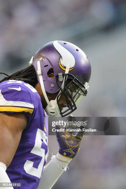 Emmanuel Lamur of the Minnesota Vikings looks on during the game against the Chicago Bears on December 31, 2017 at U.S. Bank Stadium in Minneapolis,...