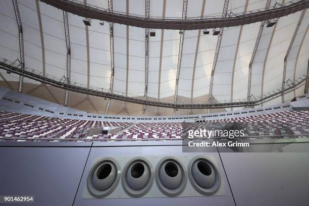 Deteailed view of the stadium cooling system outlets during a presentation at the at Khalifa International Stadium on January 4, 2018 in Doha, Qatar.