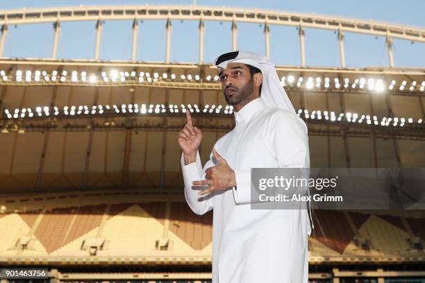 Hassan Al Thawadi, the Secretary General of the Qatar's Supreme Committee for Delivery and Legacy talks to the media during a presentation at the at...