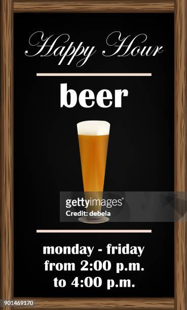 beer happy hour blackboard announcement - beer advertisement stock illustrations