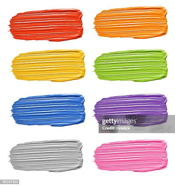 multicolored textured paint brushstroke smears isolated on white - gray color swatches stock pictures, royalty-free photos & images