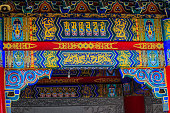 Beautiful architecture and art of wall painting with dragon pattern building in Chinese temple at Wat Leng Noei Yi 2, Nonthaburi, Thailand. Chinese temple under the patronage of the Mahayana Buddhism.
