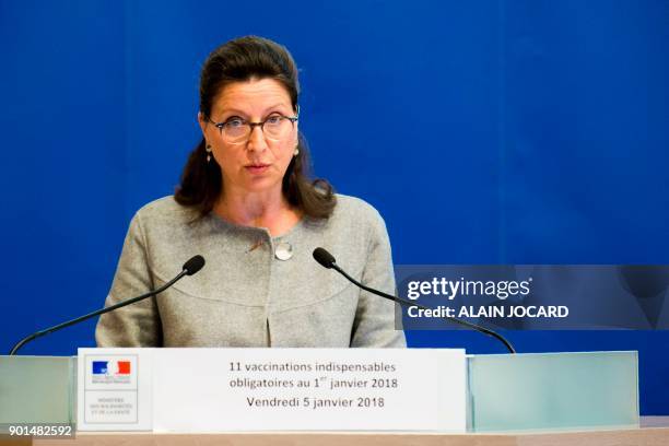 French Minister for Solidarity and Health, Agnes Buzyn speaks during a press conference on the extension of compulsory vaccination for children, on...