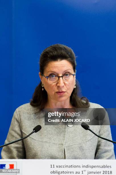 French Minister for Solidarity and Health, Agnes Buzyn speaks during a press conference on the extension of compulsory vaccination for children, on...