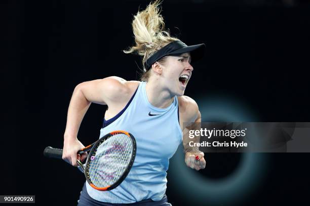 Elina Svitolina of Ukraine celebrates winning her semi final match against Karolina Pliskova of Czech Republic during day six of the 2018 Brisbane...