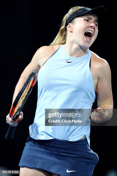 Elina Svitolina of Ukraine celebrates winning her semi final match against Karolina Pliskova of Czech Republic during day six of the 2018 Brisbane...