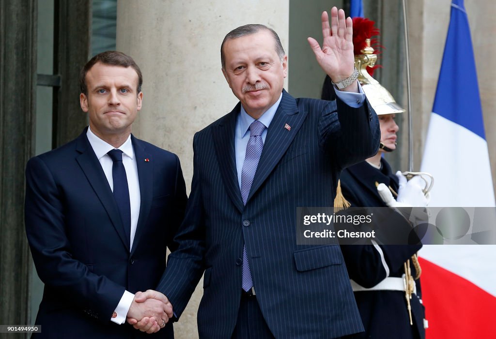 French President Emmanuel Macron Receives Turkish President Recep Tayyip Erdogan At Elysee Palace In Paris