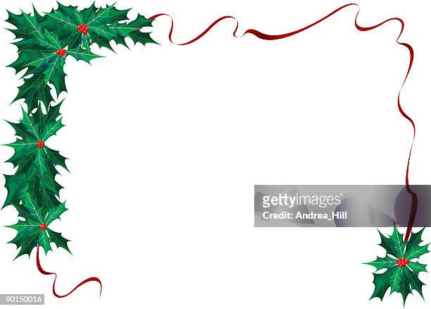 christmas holly ribbon grenze - holly stock-grafiken, -clipart, -cartoons und -symbole