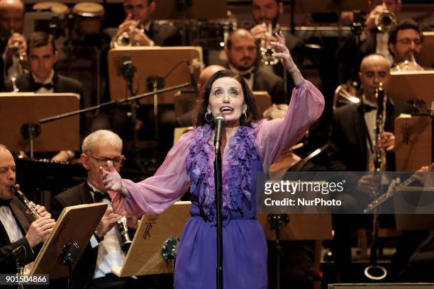 The singer Luz Casal and the Municipal Symphonic Band of Madrid offer a benefit concert at the Teatro Real de Madrid. Spain. 5th of January 2018