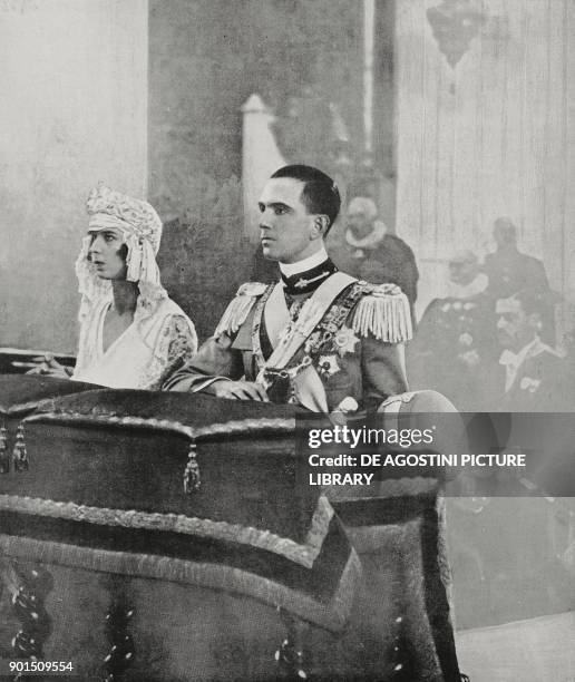 Princess Marie Jose of Belgium and crown prince Umberto II of Italy during their marriage ceremony on January 8 1930 in Rome, Italy, from...