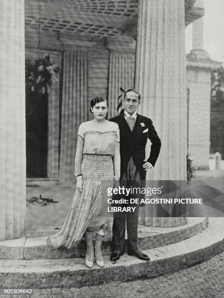 Edda Mussolini and Galeazzo Ciano , in the day of their marriage ceremony, at Villa Torlonia, Rome, Italy, photo by A Bruni, from L'Illustrazione...