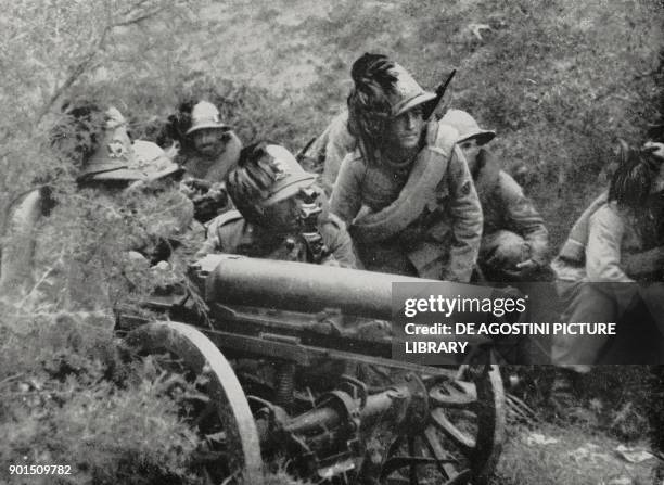 Infantry cannons protect the advancement of sharpshooters during the advance on Adwa, Ethiopia, photo from L'illustrazione Italiana, year LXII, n 41,...