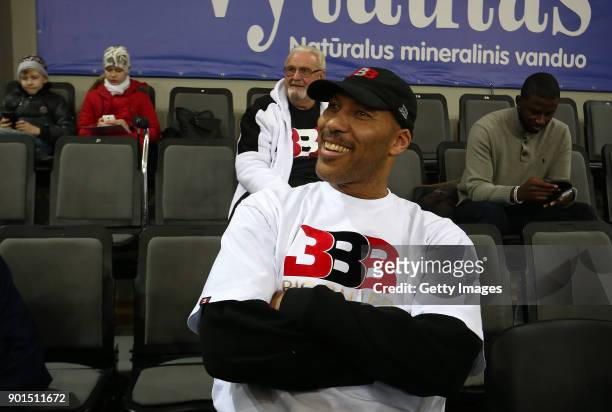 LaVar Ball, father of LaMelo and LiAngelo Ball looks on during their first training session with Lithuania Basketball team Vytautas Prienai on...