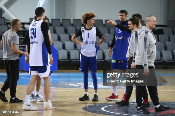 LaMelo Ball during his first training session with Lithuania Basketball team Vytautas Prienai on January 5, 2018 in Prienai, Lithuania.