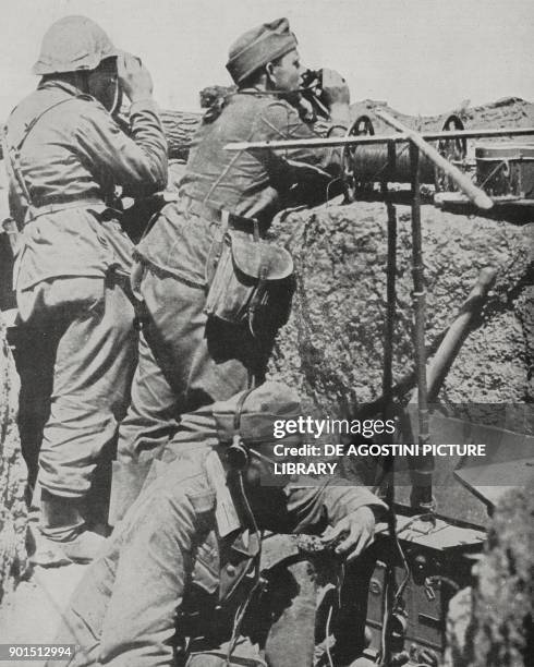 German artillery observation post in the Kiev region, Ukraine, World War II, photograph by Atlantic from L'Illustrazione Italiana, Year LXX, No 48,...