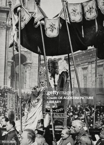 Pope Pius XI during the procession on Easter Sunday 1934, the Vatican City, from L'Illustrazione Italiana, Year LXVI, No 8, February 19, 1939.