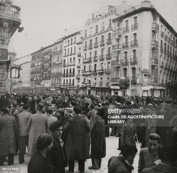 Former Communist militants in the streets of Madrid after the entry of Francoist troops, Spain, Spanish Civil war, from L'Illustrazione Italiana,...