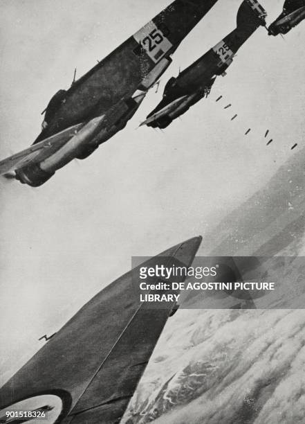 Italian Savoia Marchetti SM-79 bombers on the Greek-Albanian front, World War II, from L'Illustrazione Italiana, Year LXVIII, No 13, March 26, 1941.