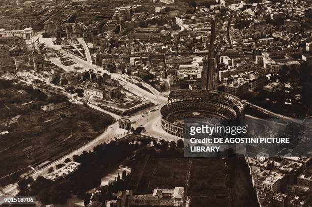 Via dell'Impero and via dei Trionfi seen from above, Rome, Italy, photo from L'illustrazione Italiana, year LXI, n 29, July 22, 1934.