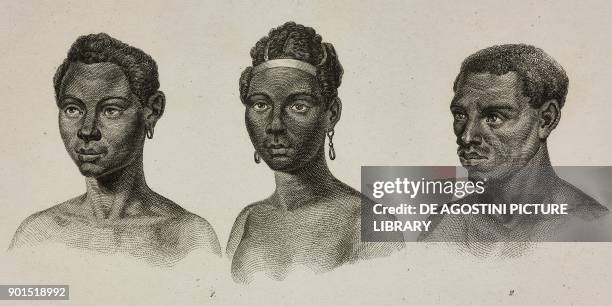 Man from Benguela, Angola, 2 Woman and man from Angola, engraving by Lemaitre from Afrique Australe, Afrique Orientale, Afrique Centrale, Empire de...