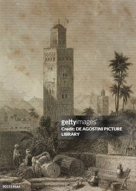 Mosque and minaret, Morocco, engraving by Lemaitre from Afrique Australe, Afrique Orientale, Afrique Centrale, Empire de Maroc, by Hoefer, L'Univers...