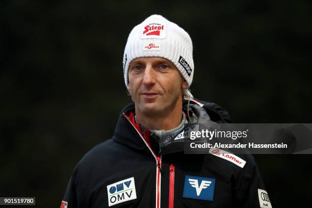 Heinz Kuttin, headocach of Austria looks on before the FIS Nordic World Cup Four Hills Tournament on January 5, 2018 in Bischofshofen, Austria.