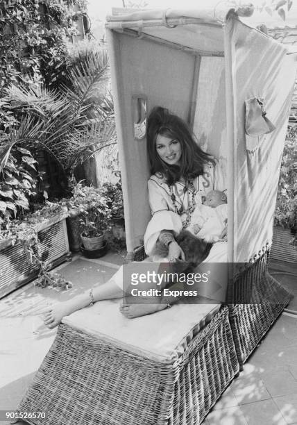 Dutch-born actress and model Talitha Getty , second wife of John Paul Jetty Jr, with their son Tara Gabriel Gramophone Galaxy and a cat, Rome, Italy,...