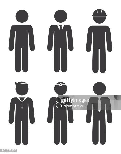career stick figures icon set - blue collar construction isolated stock illustrations