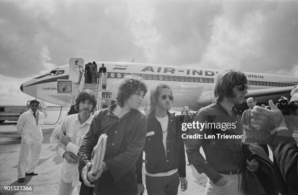 American rock band The Doors arrive at Heathrow Airport for their European Tour starting off at the Roundhouse in London, UK, 5th September 1968....